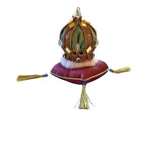 Vintage Fortunoff’s Green Burgundy Crown Coronation Pillow Ornament Jewels RARE